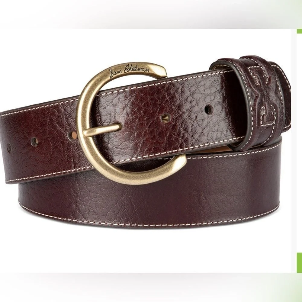 NWOT Sam Edelman Women's Brown Glossy Texture Leather Belt‎ Size XL